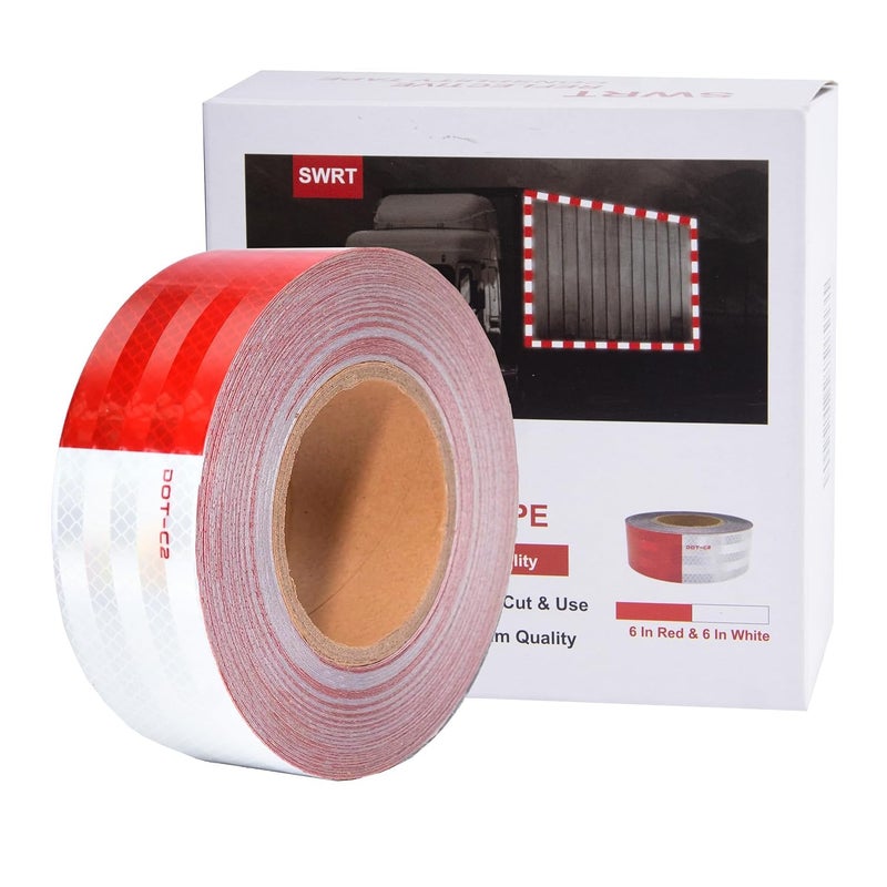 SWRT DOT-C2 Reflective Tape - 2 Inch x 100 Feet, Red & White, Waterproof, Strong Adhesive, Reflector Tape for Vehicles, Trailers, Boats & Signs - Image 1